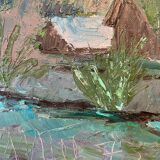 Ancient painting, mountain landscape, signed and dated 73