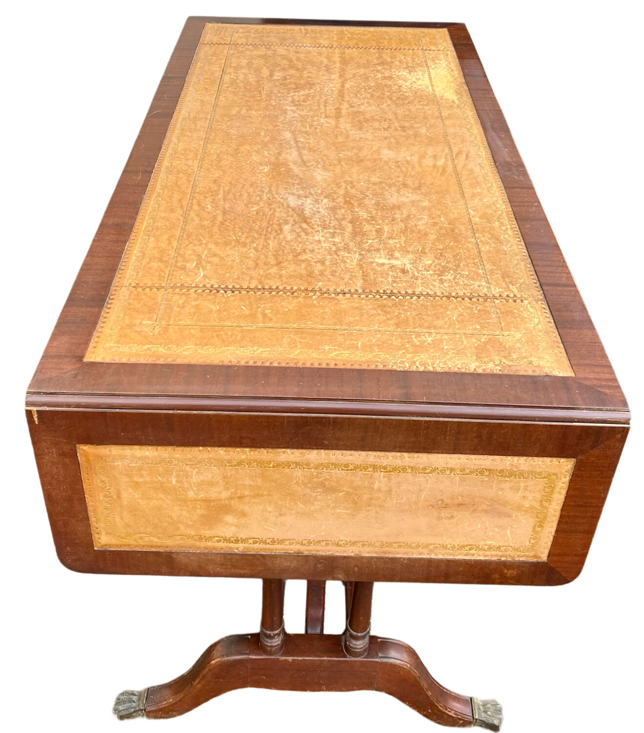 English mahogany double-sided desk with extension.