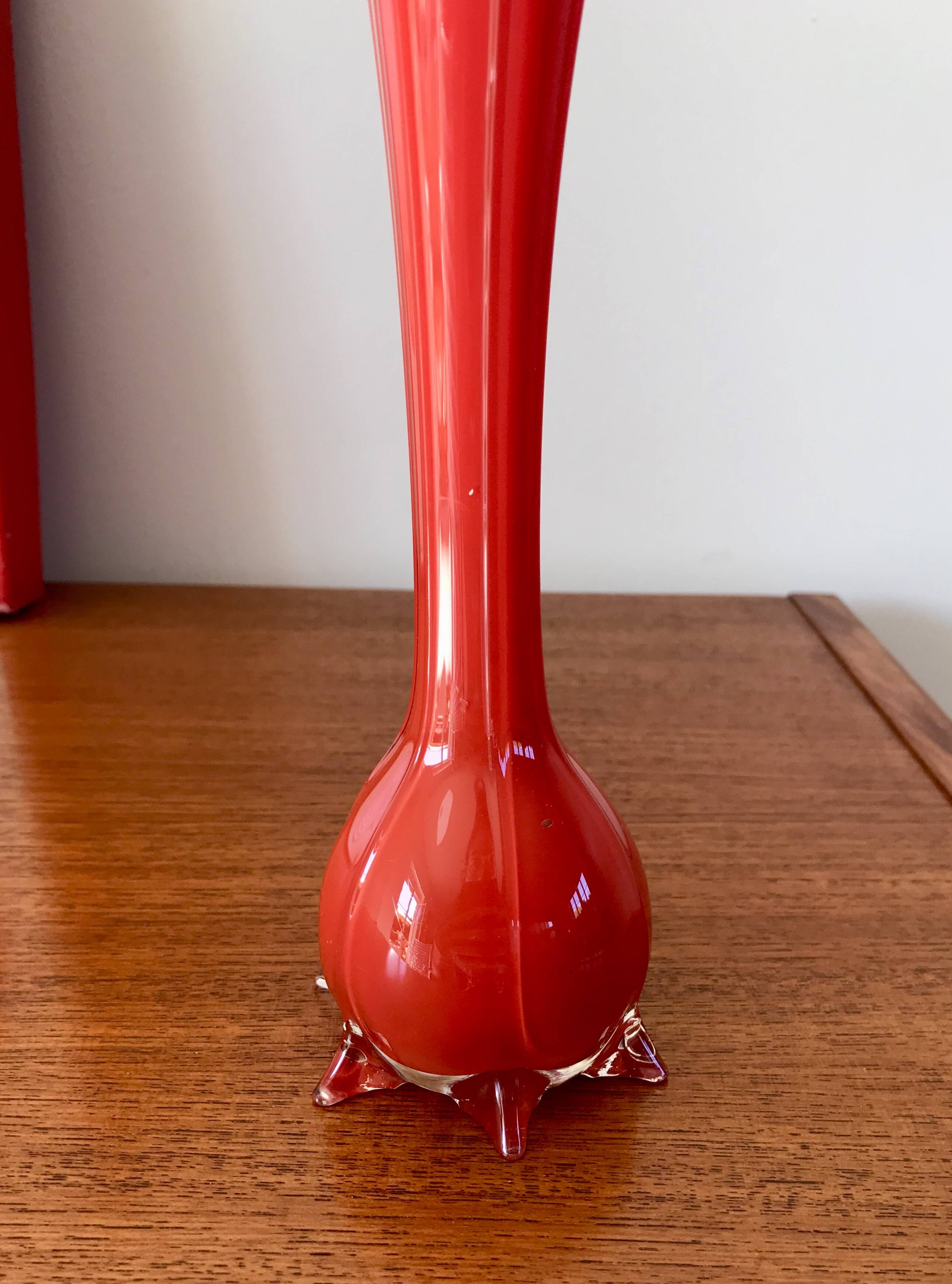 Red opaline vase from the 50s and 60s
