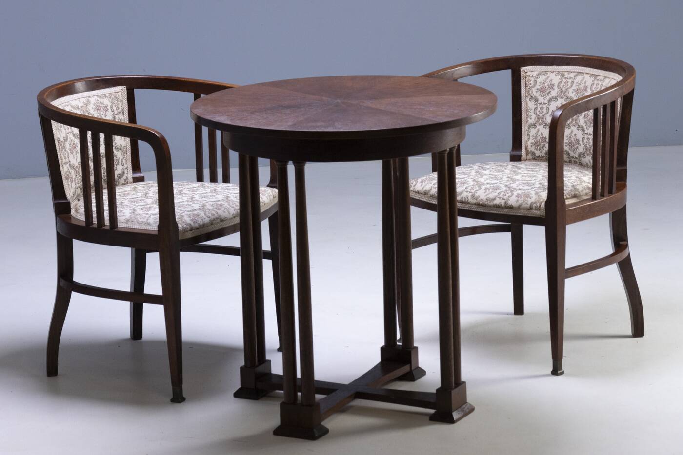 Art Nouveau seating set, bentwood table, armchairs & stools, circa 1910