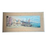 Aquarelle,  tableau vintage encadré, signé