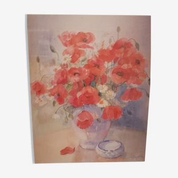 Watercolor "Coquelicots" by Haydée