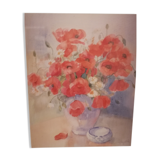 Watercolor "Coquelicots" by Haydée