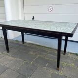 Table à manger en bois italien vintage, laiton et mosaïque de verre, années 1950