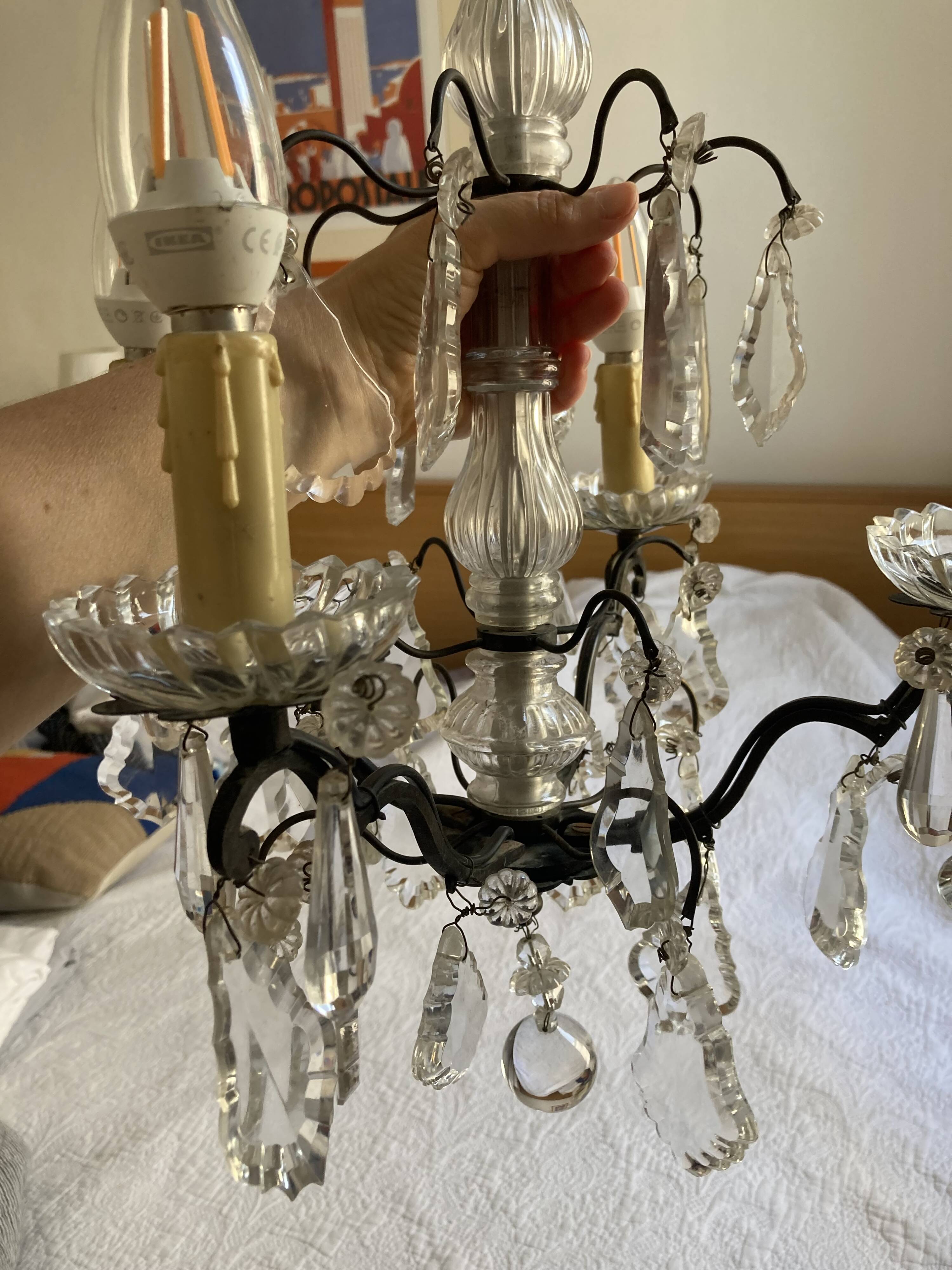 Lustre vintage à pampilles 4 branches