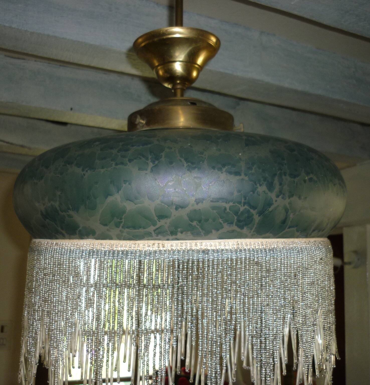 Pendant lamps in polished glass with bead fringe, Ø 40 cm