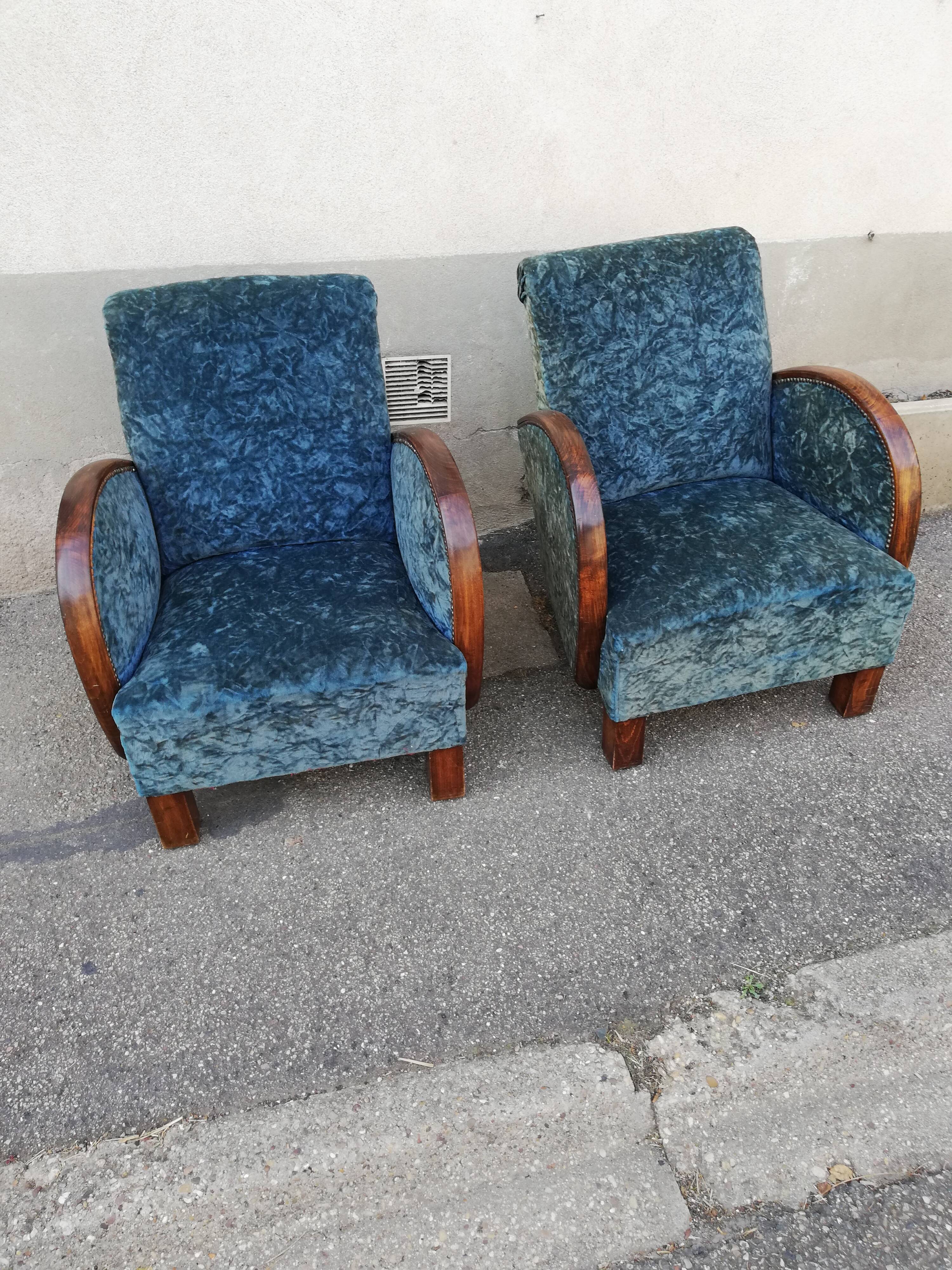 Paire de fauteuils art déco tissu bleu