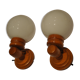 Duo of wooden wall light and glass globes