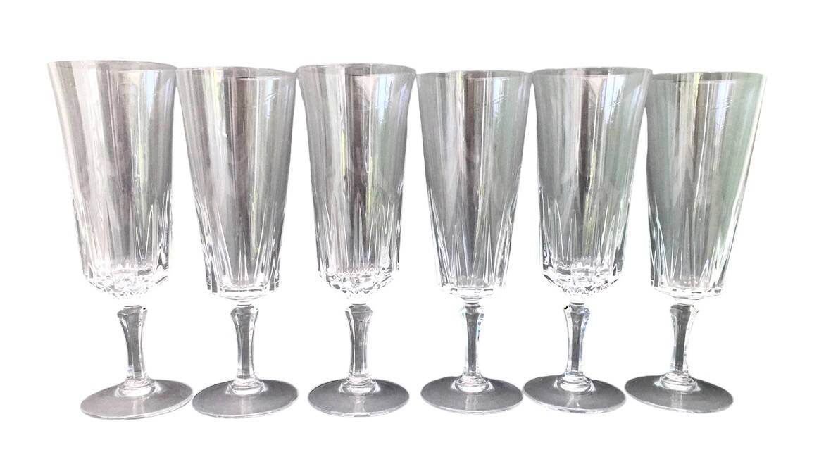 6 cut crystal champagne flutes