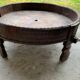 Old Indian grain millstone CHAKKI carved wood