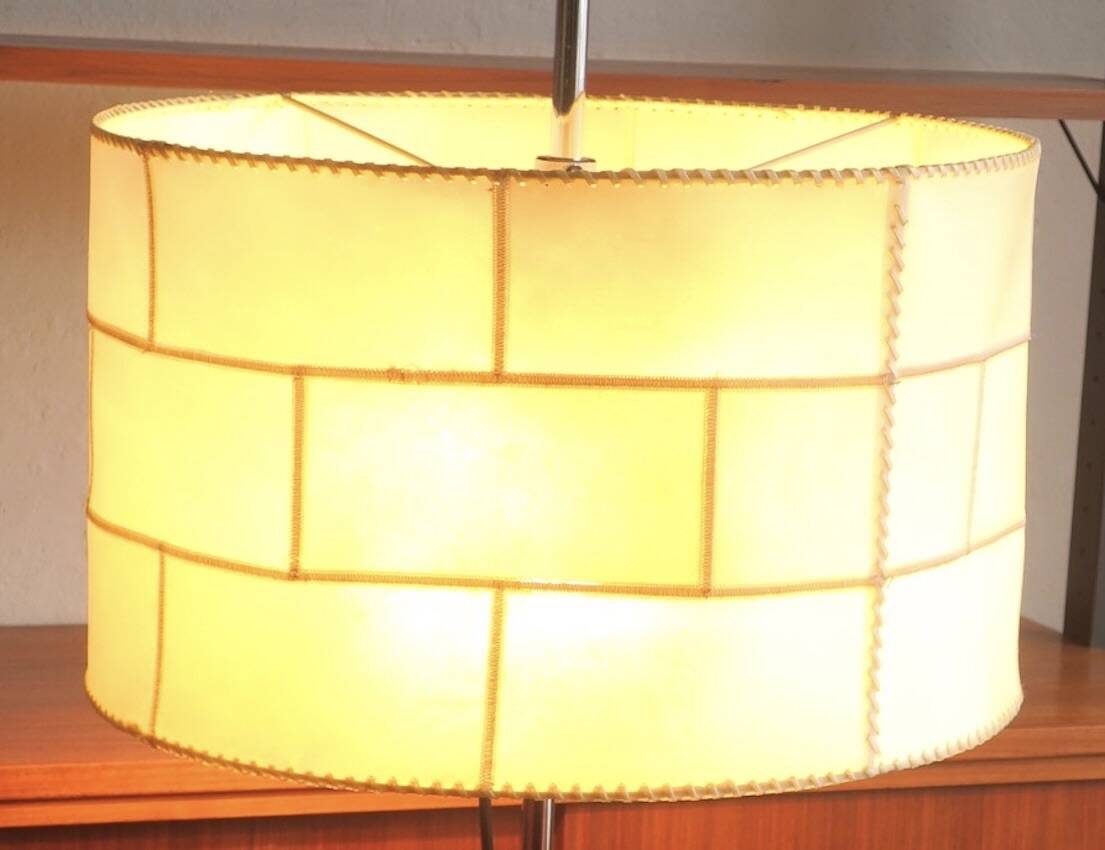 Lampadaire Cocoon avec abat-jour patchwork et pied gainé de cuir, années 1960
