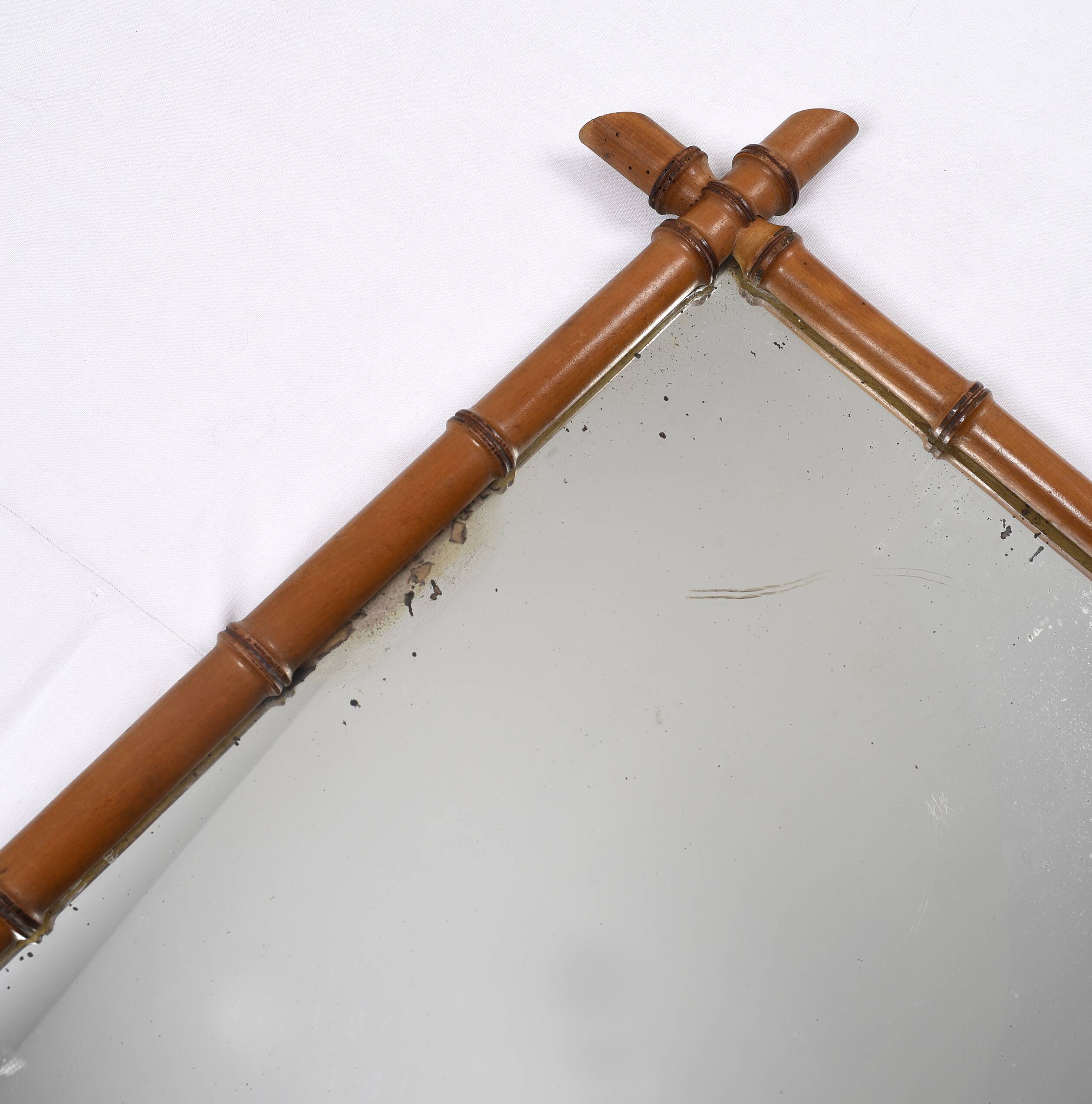 Old turned wooden mirror imitation bamboo