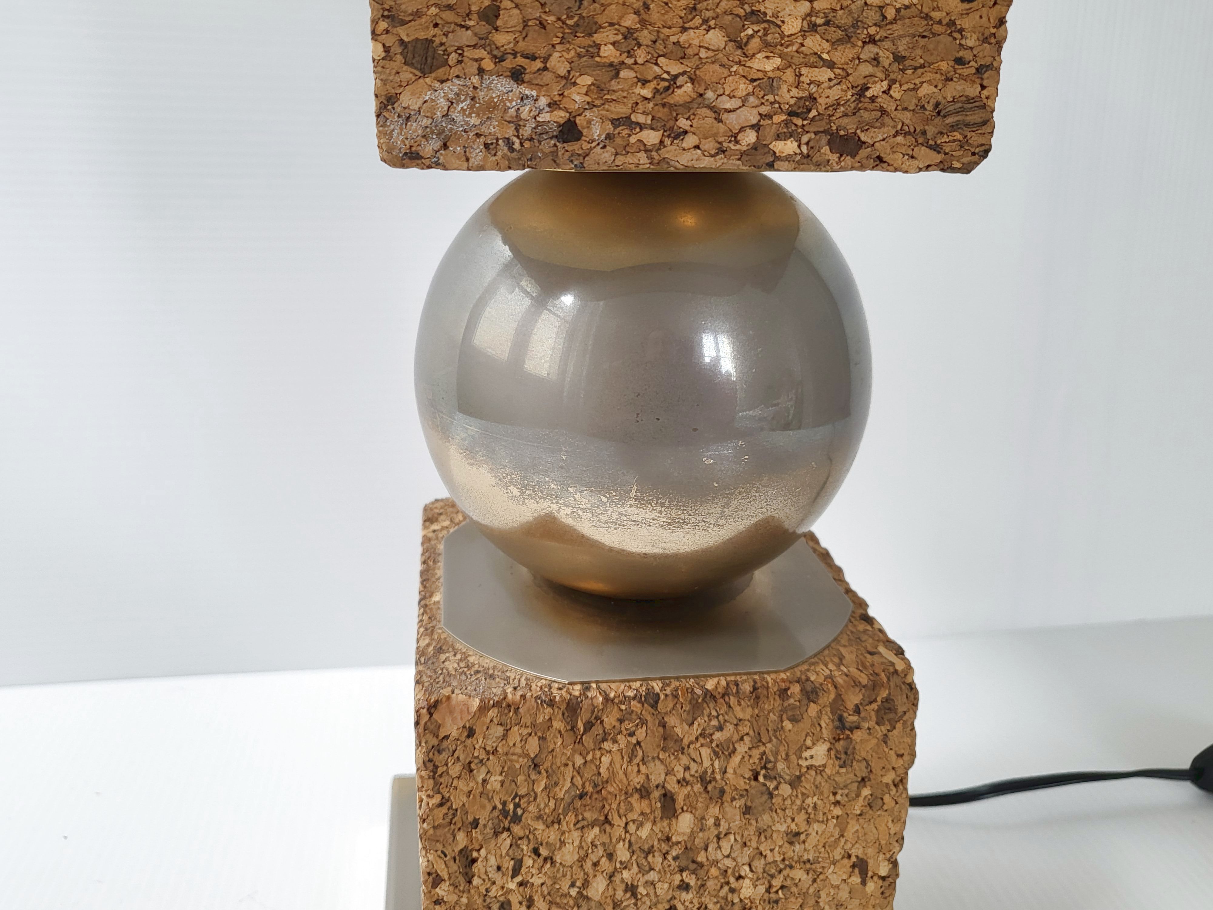 Vintage 1970 lamp in cork & metal