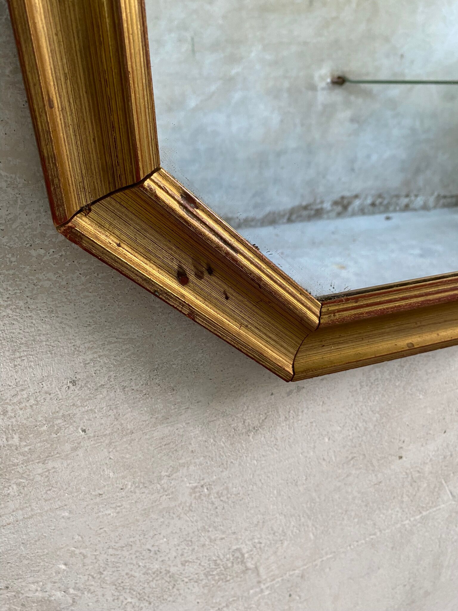 Octagonal Wall Mirror with Vintage Molded Gilded Wood Frame