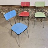 3 pink, green, blue Formica chairs