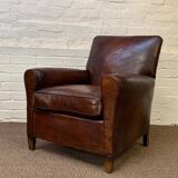 Antique Leather Club Chair, Normandy Model, Circa 1920's