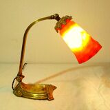 Art-nouveau lamp articulable bronze foot with glass paste shade muller lunéville