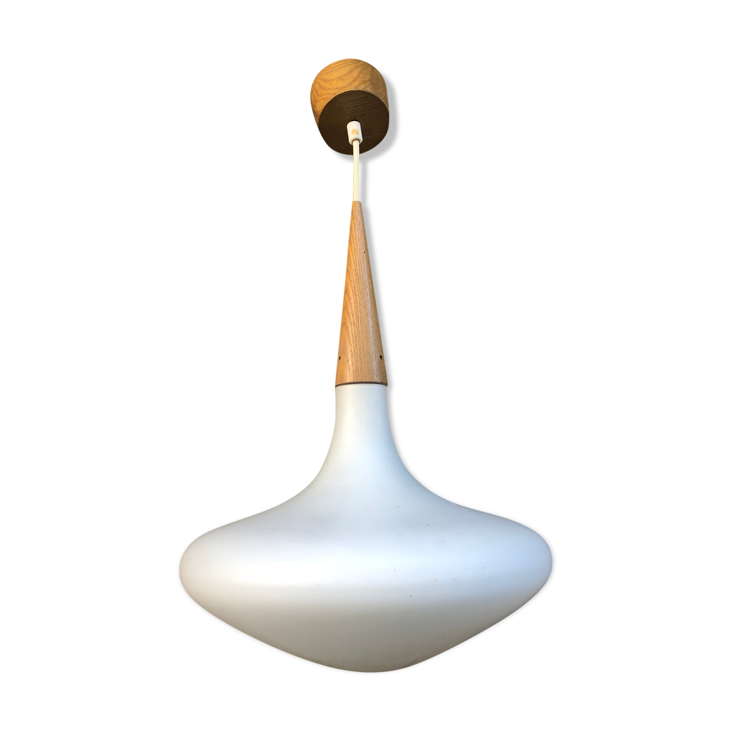 Suspension wood and opaline glass Louis Kalff Phillips 60s