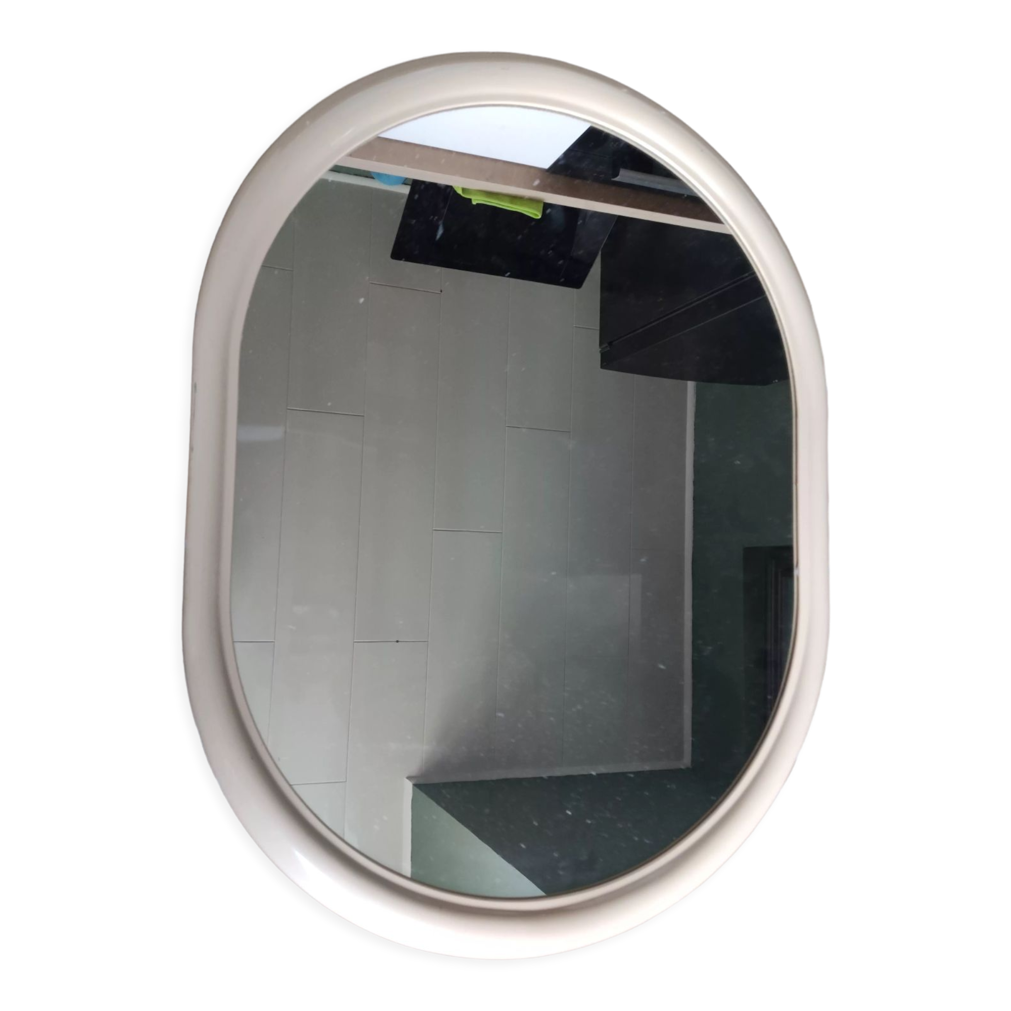 Oval mirror vintage cream plastic frame, 66x50 cm