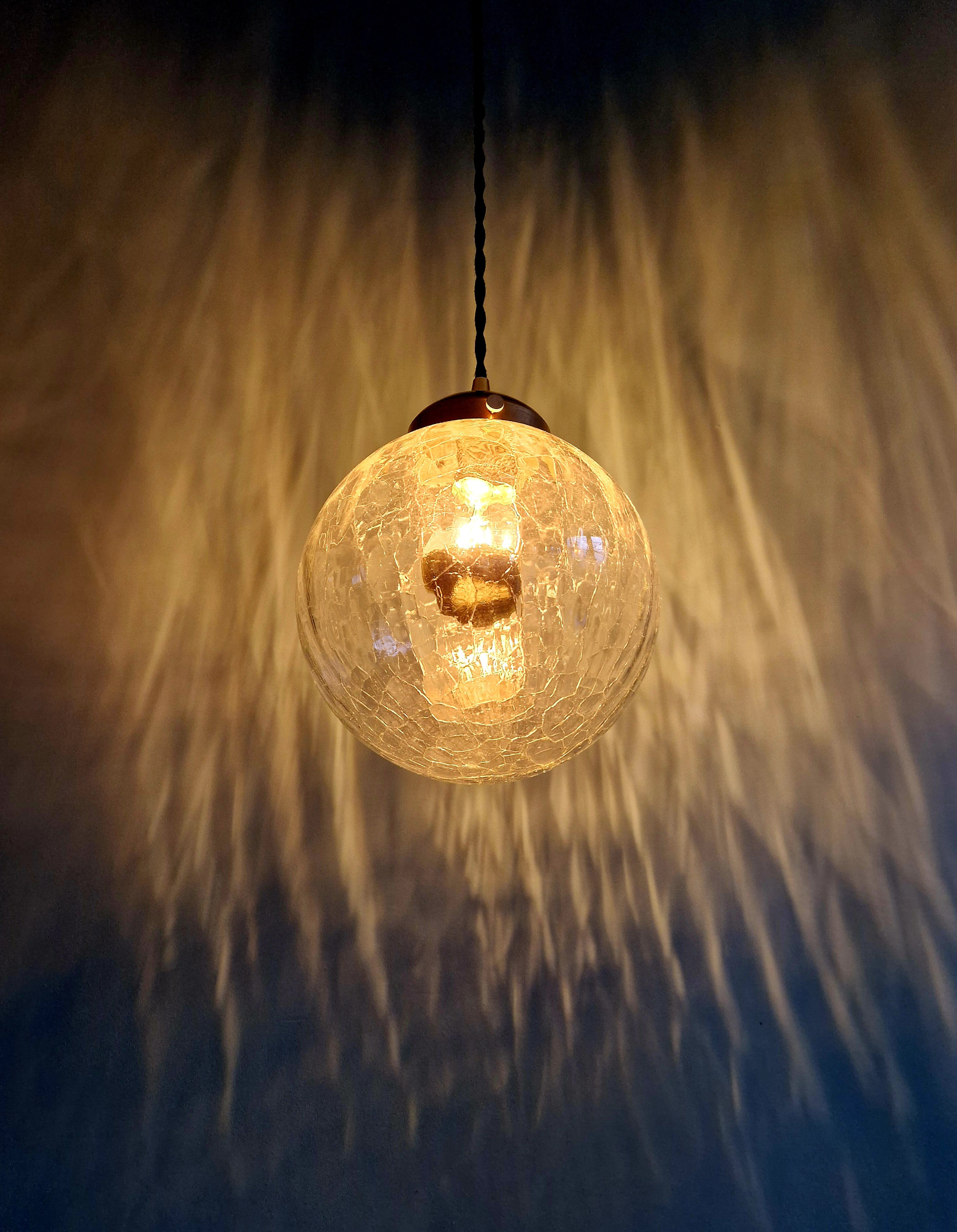 Vintage transparent cracked glass pendant, 1970s.