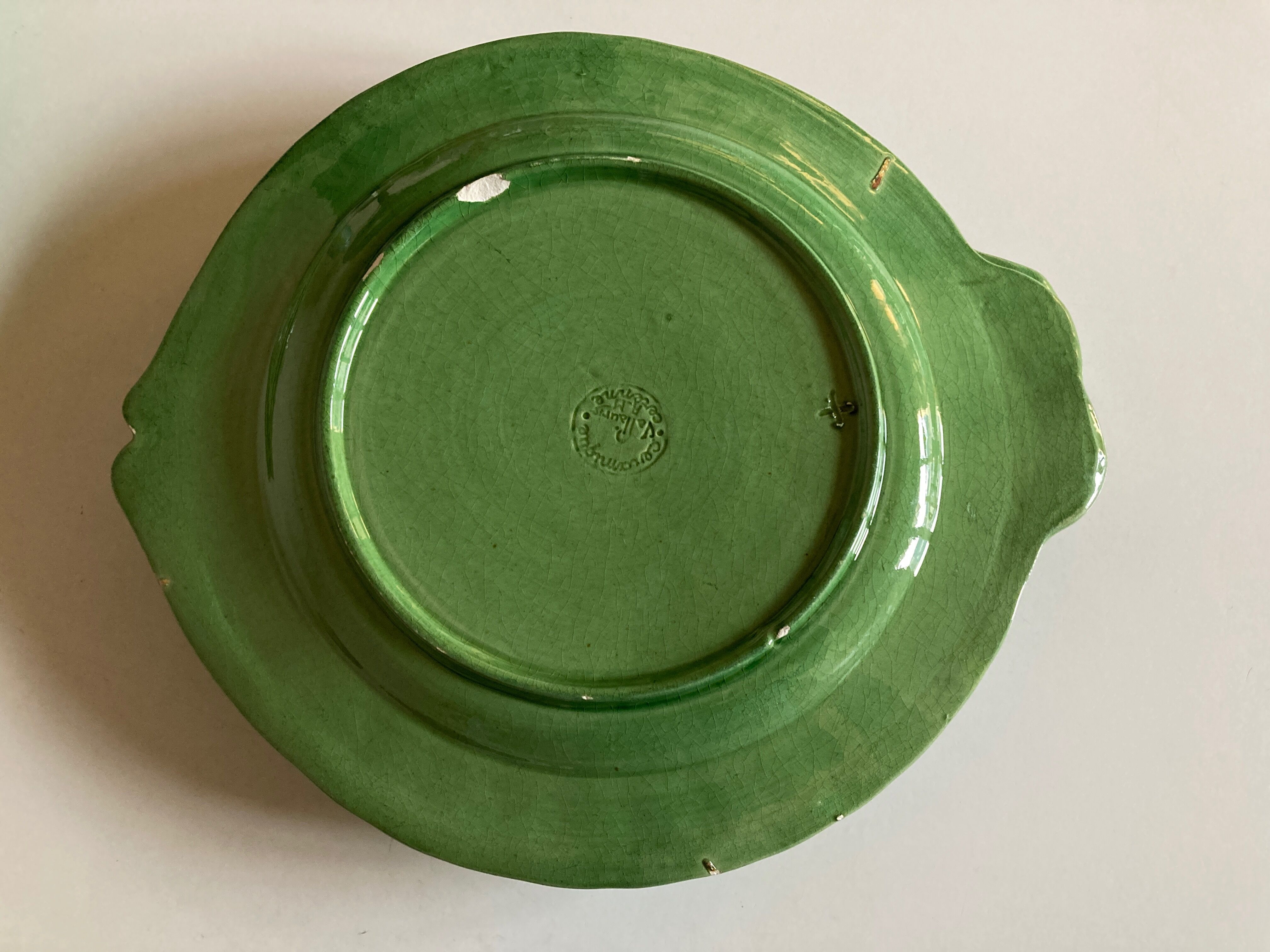 Set de 6 assiettes en terre vernissée vert Atelier Cérenne Vallauris 1945 - 1958