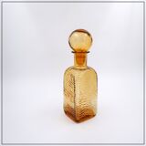 Vintage Italian MCM Empoli Wavy Amber Glass Decanter with Round Ball Stopper