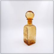 Vintage Italian MCM Empoli Wavy Amber Glass Decanter with Round Ball Stopper