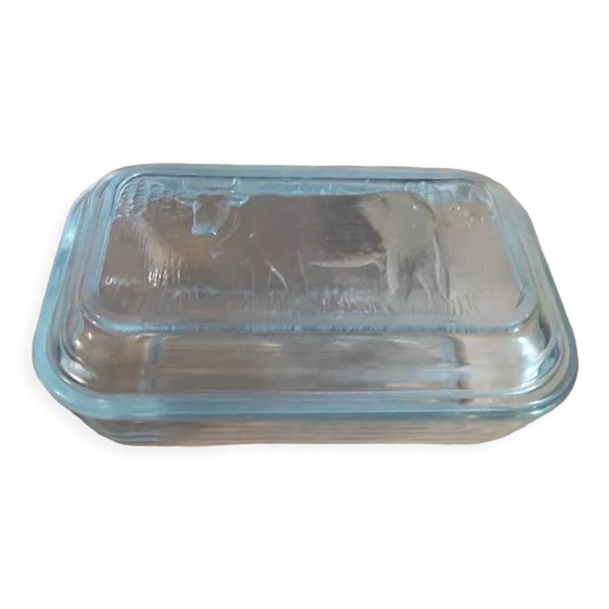 Butter dish molded glass cow