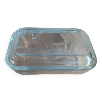 Butter dish molded glass cow