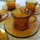 5 vintage amber Duralex cups and saucers