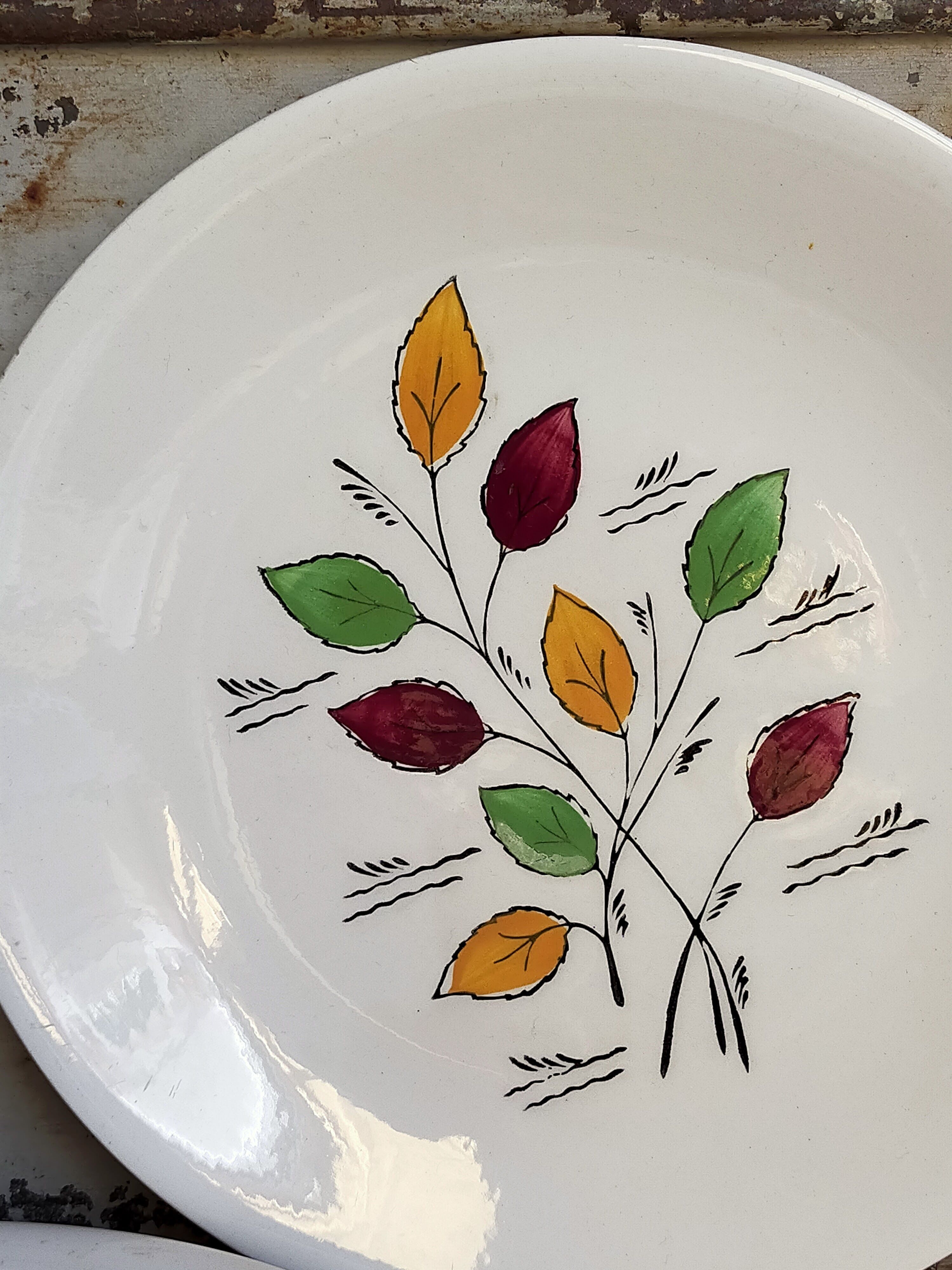 Seven vintage plates in fine earthenware from Gien service Gentilly