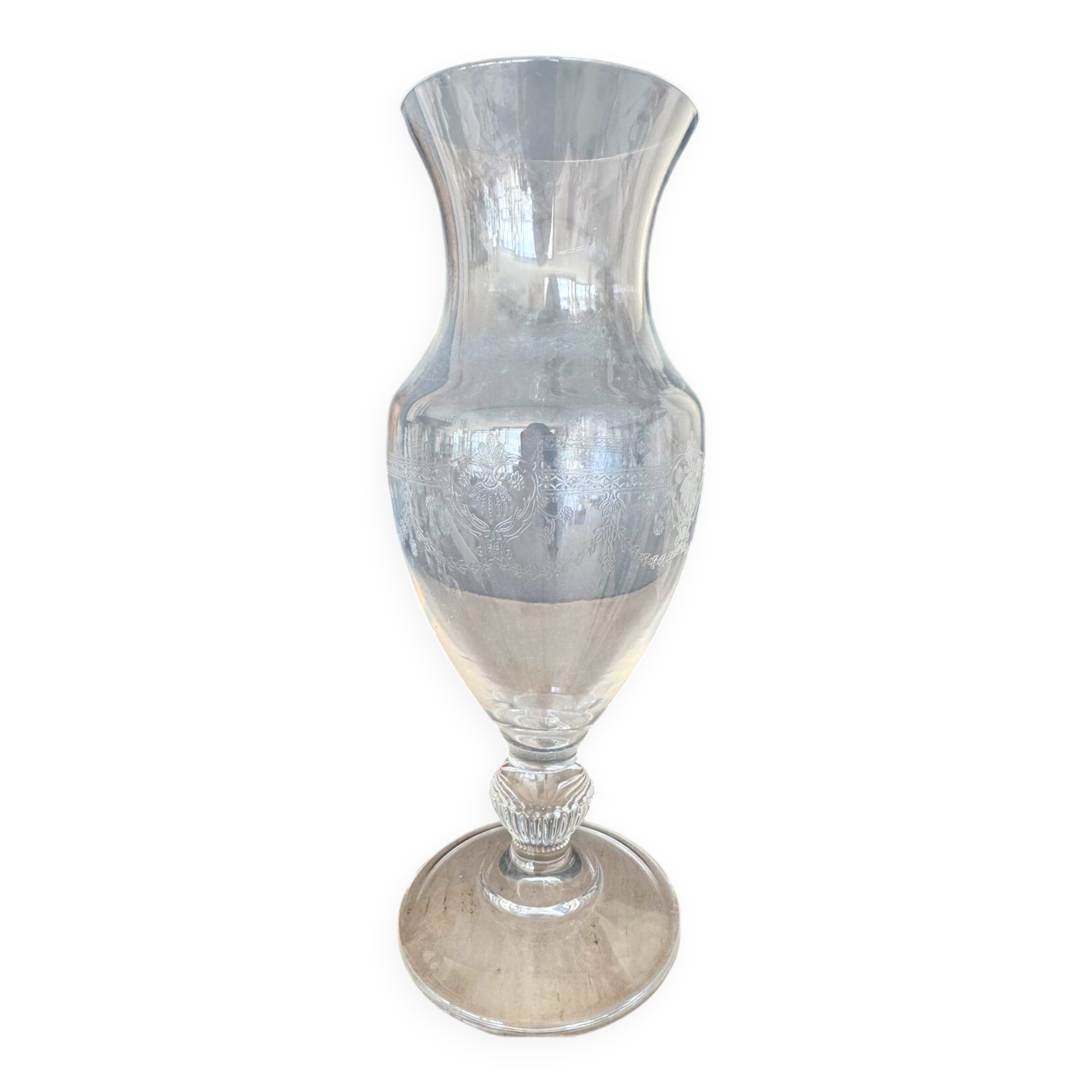 Engraved glass vase