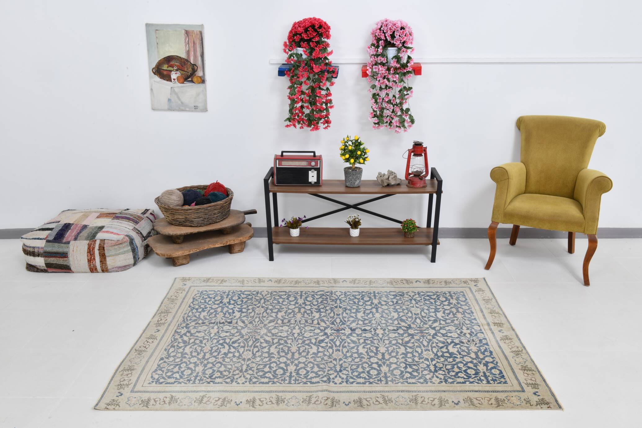 4x7 Navy Blue & Beige Persian Rug 135x204Cm SK 21639