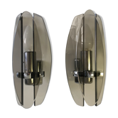 Pair of Veca smoked glass sconces for Fontana Arte, 70s
