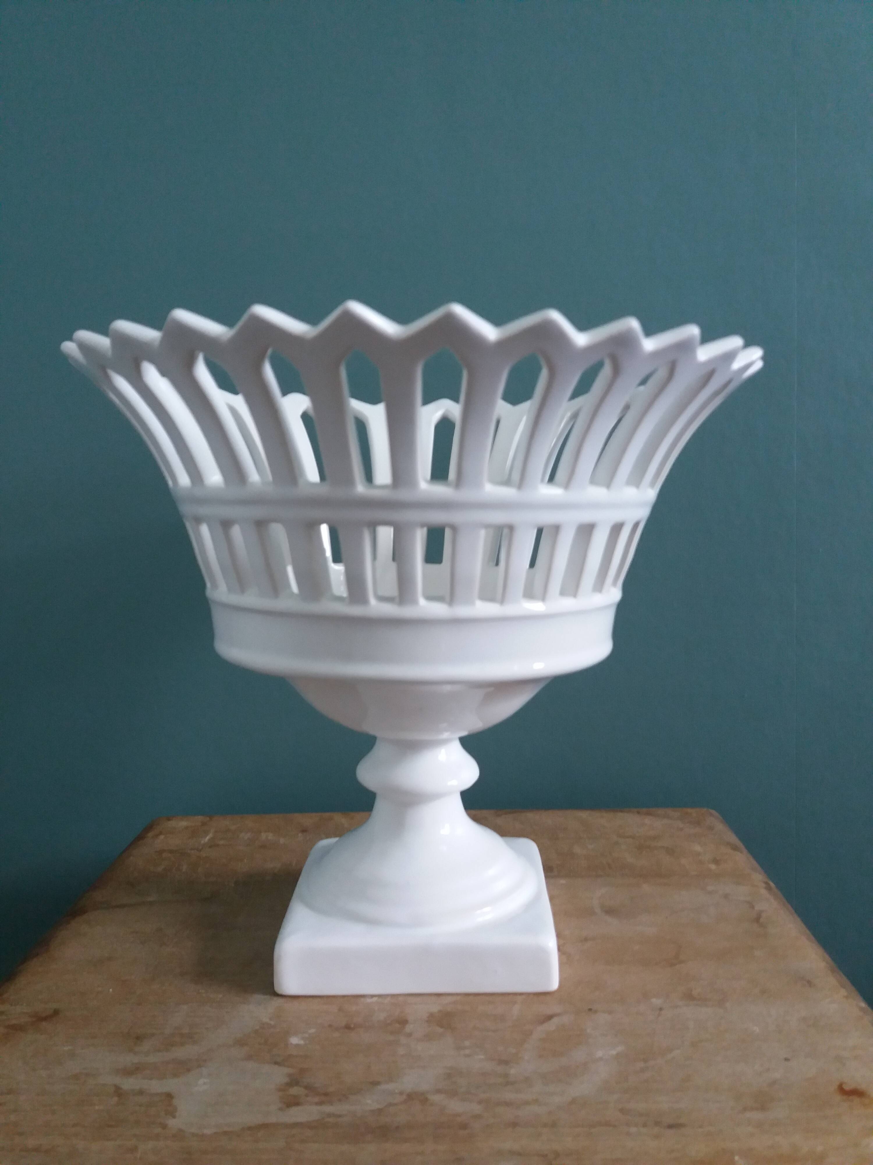 Malicorne Bourg-Joly openwork fruit bowl signed Moreau