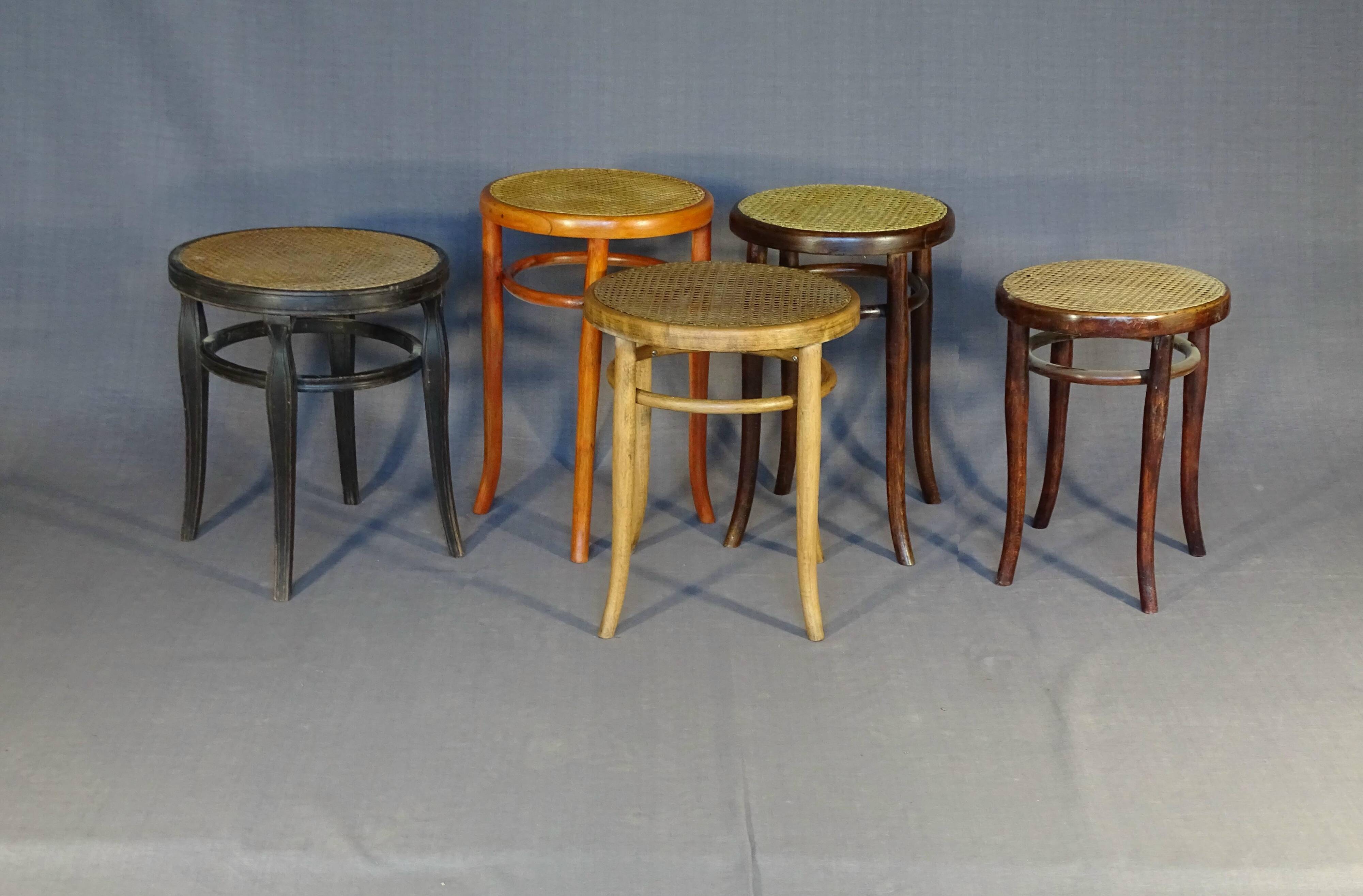 5 bistro stools with caned seats, Thonet, Baumann, 1890 to 1930