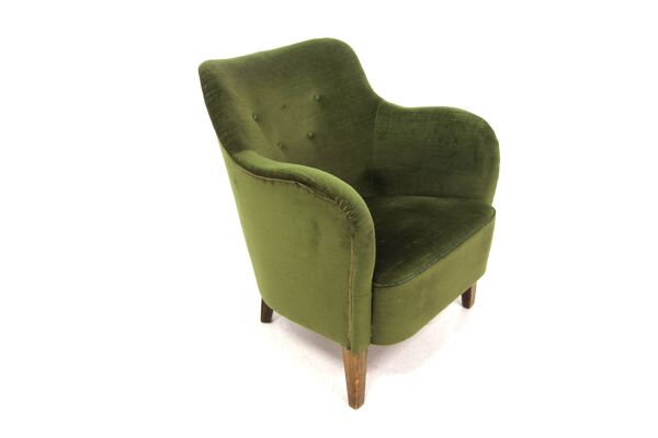 Fauteuil scandinave en velours, suède, 1950