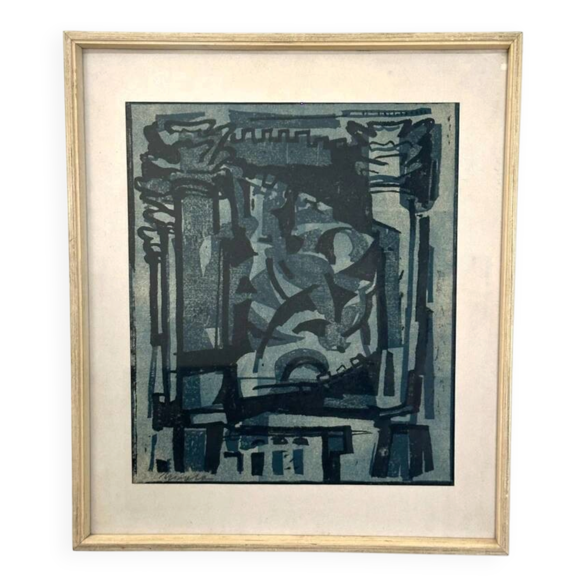 Vintage abstract engraving signed R. Masuda – Japan, 1960s–70s