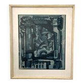 Vintage abstract engraving signed R. Masuda – Japan, 1960s–70s