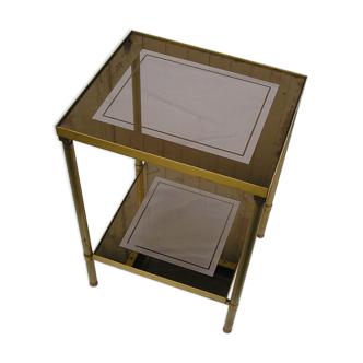 End table, end table in bronze gold and double glass mirror 70's