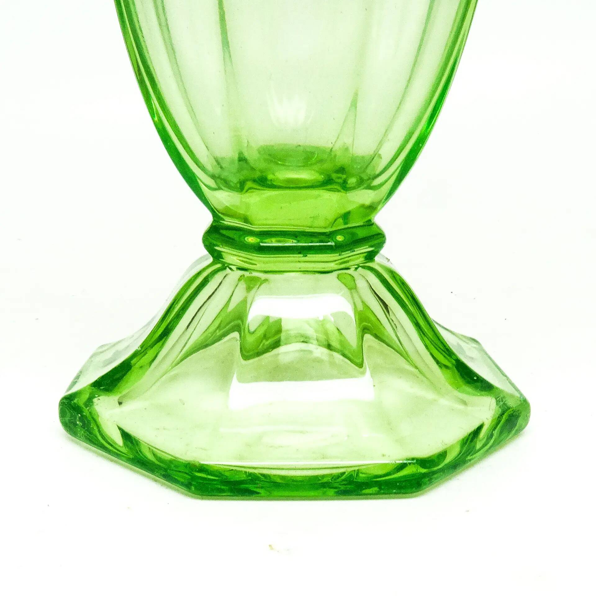 Art Deco vase, pressed uranium glass, Huta Zawiercie, Poland, 1930s