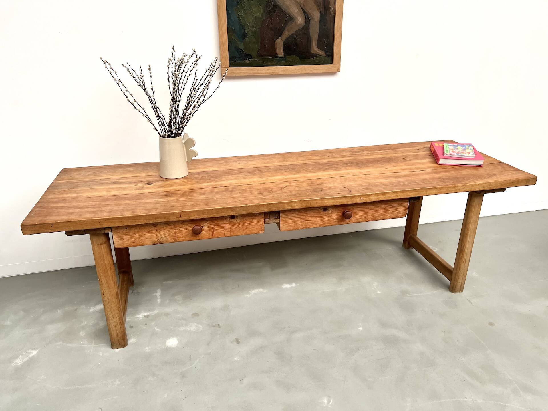 Large brutalist beech farmhouse table