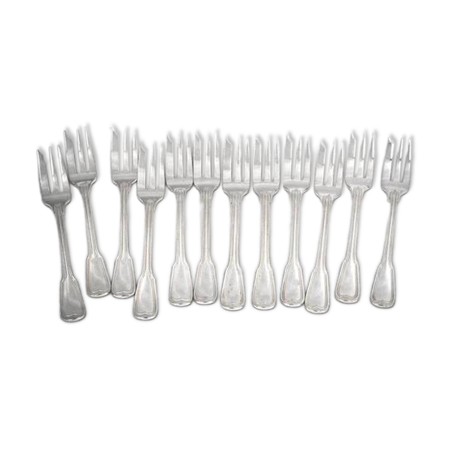 Sfam model Filet, 12 long cake forks, 16 cm, in silver-plated metal.