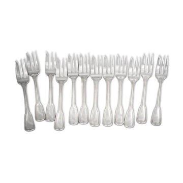 Sfam model Filet, 12 long cake forks, 16 cm, in silver-plated metal.