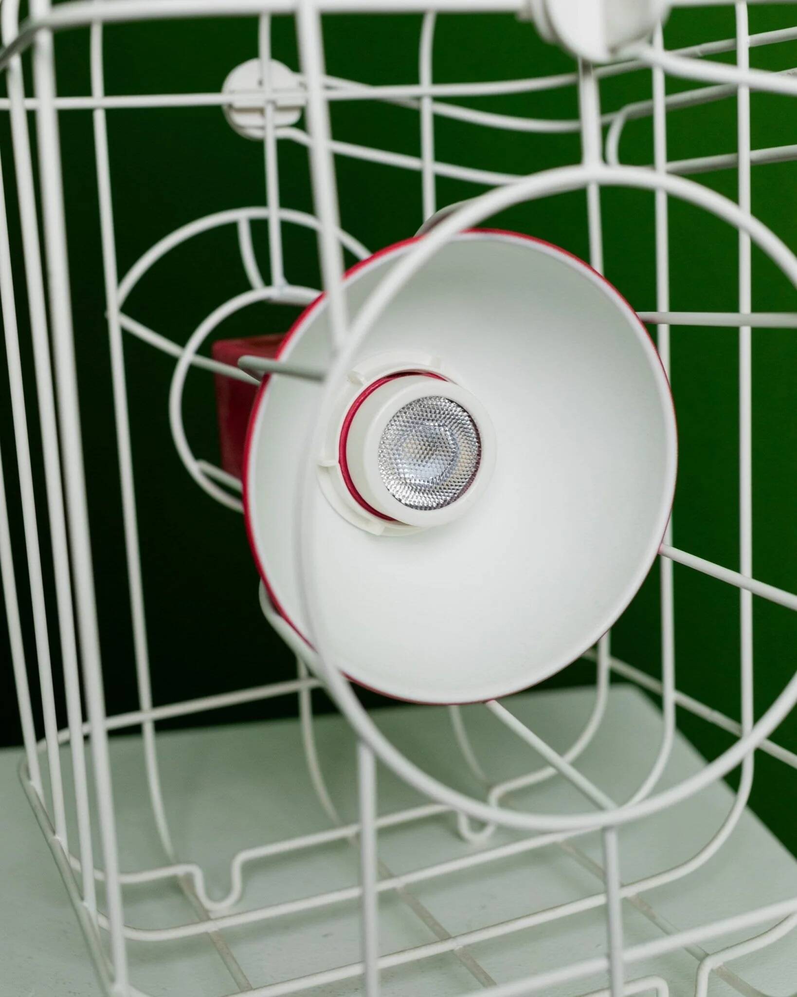 Two-tone White and Red Lamp in Powder-Coated Metal, Ikea PS2017 by Metali Crasset, Cordless for Indoor/Outdoor