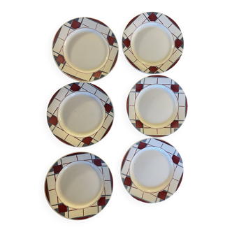 Set of 6 old Digoin plates in Sarreguemines earthenware