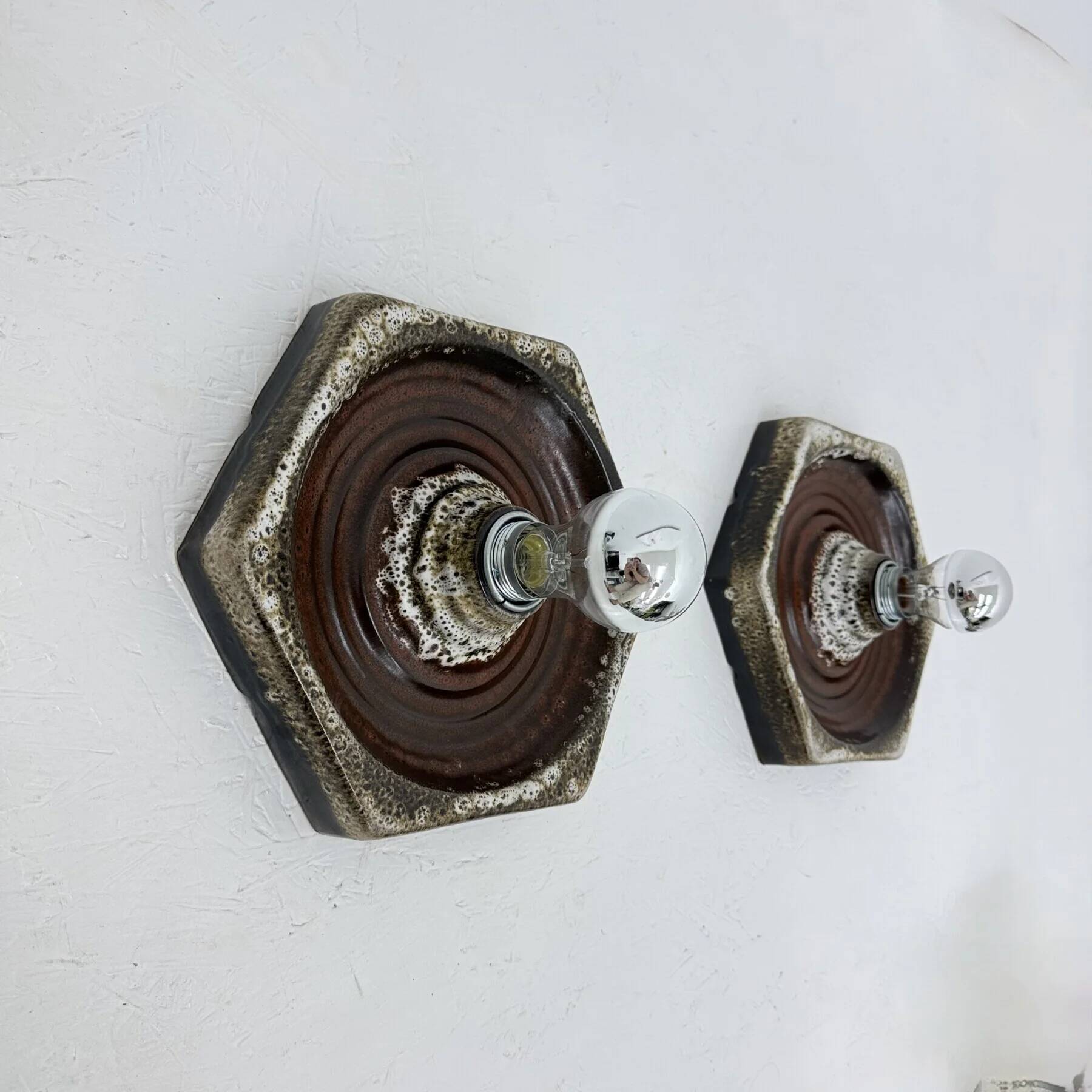 Set of 8 brown ceramic wall lamps, 1970s