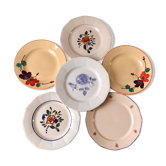 Lot de 6 assiettes plates dépareillées digoin sarreguemines modèle "ginette" & autre années 40-50