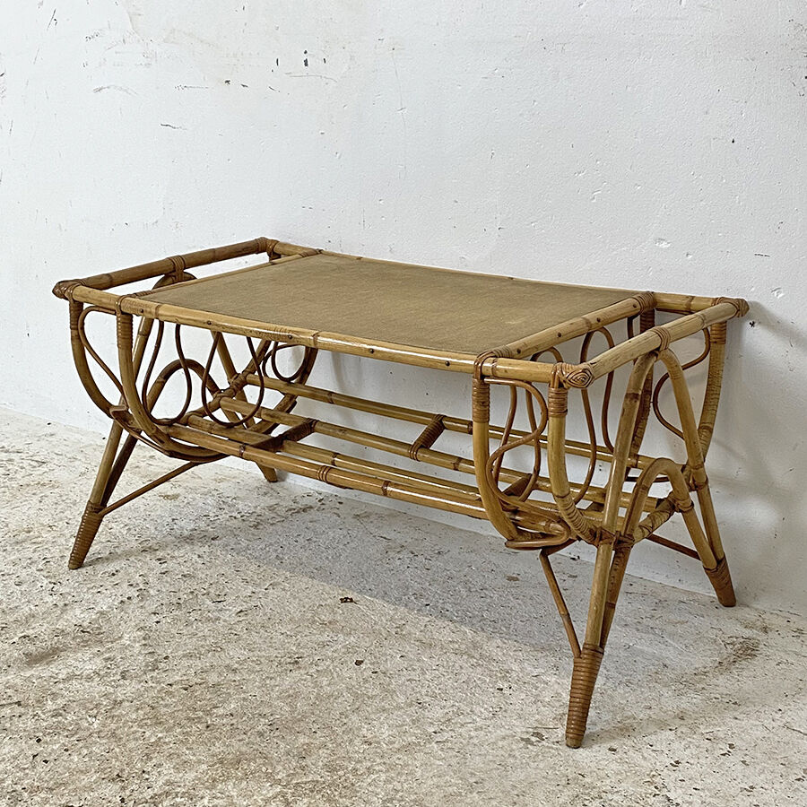 Vintage rattan coffee table 60's