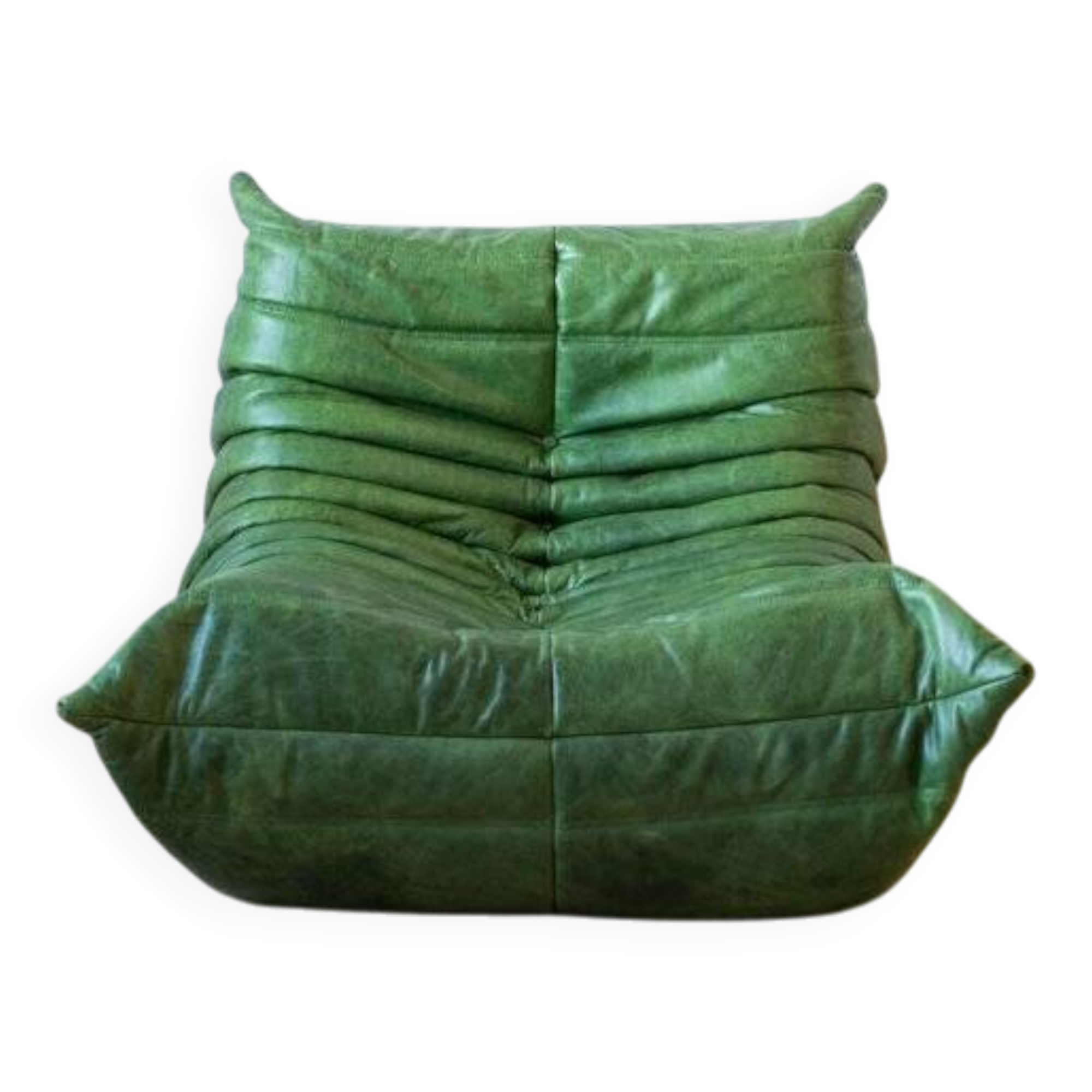 Dubai green leather Togo lounge chair by Michel Ducaroy for Ligne Roset